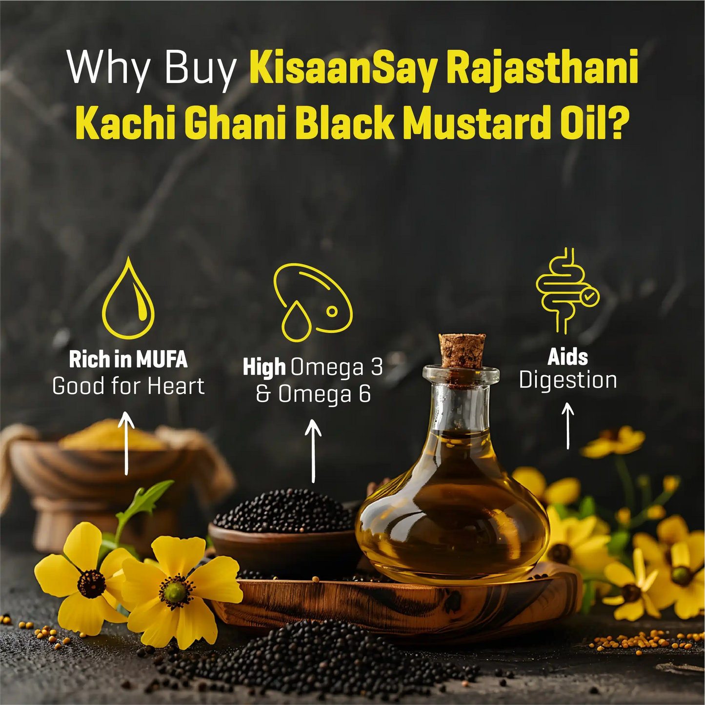 Rajasthani Kachi Ghani Mustard Oil (Black) - Wood Pressed