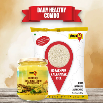 Chambal Desi Cow Ghee 500ml + Gorakhpur Kalnamamak Rice 2Kg