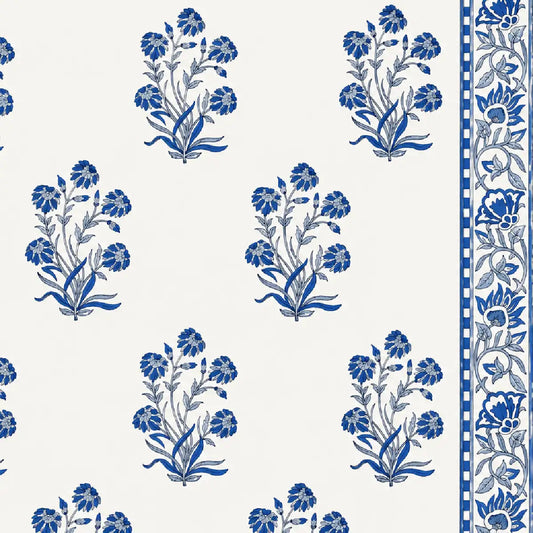White & Indigo Blue Hand Block Print Bedsheet