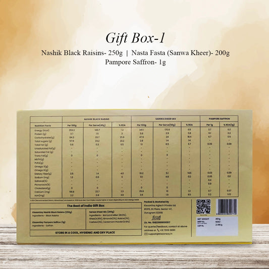 KisaanSay Gift Box-1-Black Raisins 250g - Sanwa Kheer 200g - Saffron 1g