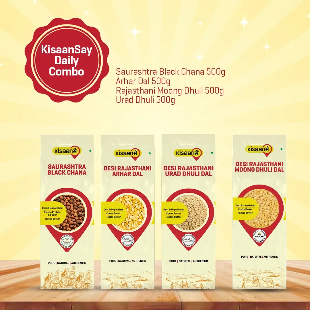 KisaanSay Daily Combo ( Saurashtra Black Chana 500g + Arhar Dal 500g +Rajasthani Moong Dhuli 500g + Urad Dhuli 500g )
