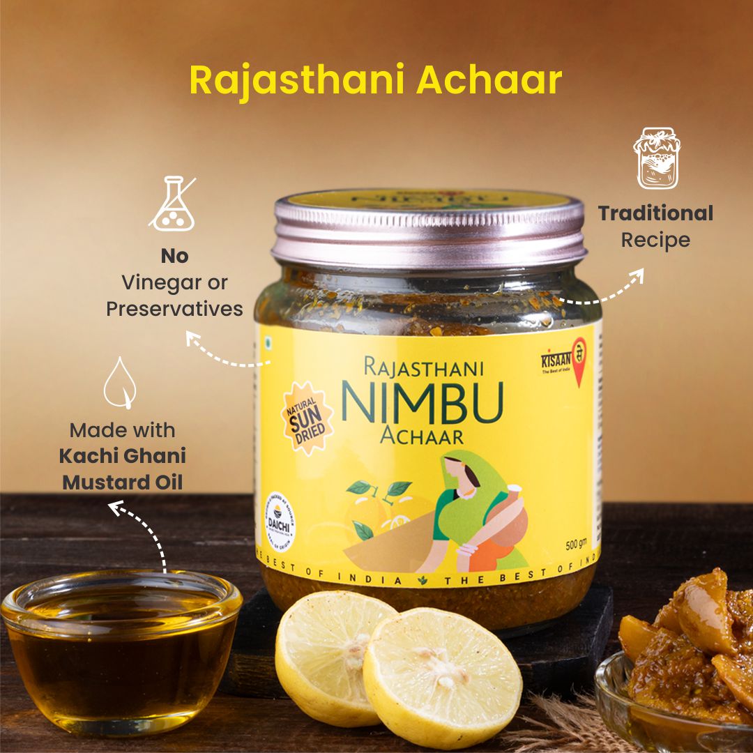 Rajasthani Nimbu Achaar | Natural Sun Dried | No Vinegar or Preservatives - KisaanSay