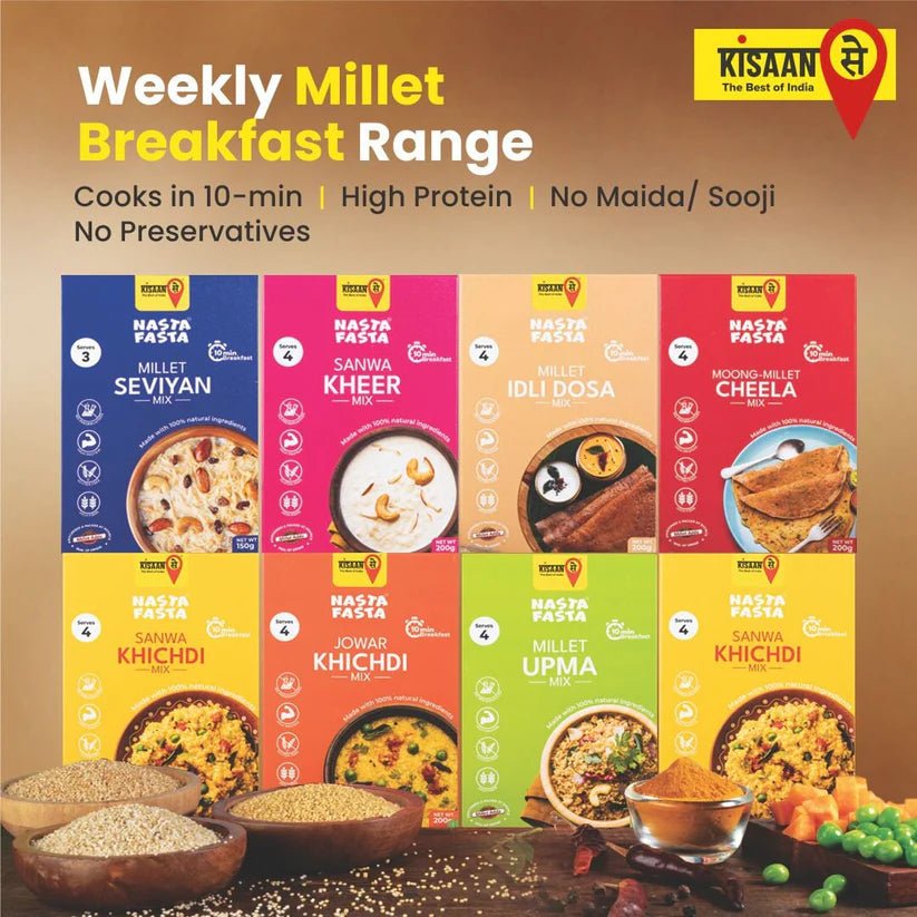 10 - min Millet Breakfast Combo (Pack of 8) - KisaanSay