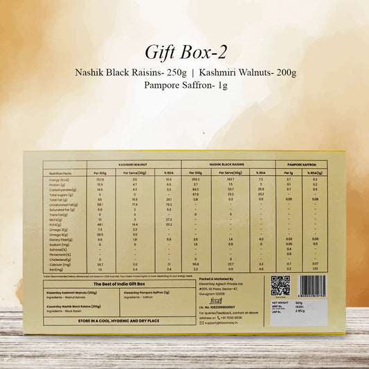 KisaanSay Gift Box 2 -Black Raisins 250g - Walnuts 250g - Saffron 1g