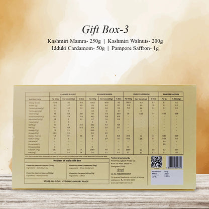 Everyday Gift Box-3 -Mamra 250g - Walnuts 250g - Cardamom 50g - Saffron 1g