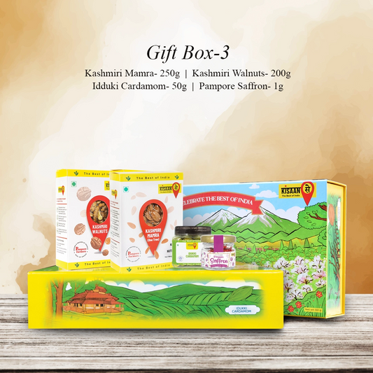 Everyday Gift Box-3 -Mamra 250g - Walnuts 250g - Cardamom 50g - Saffron 1g