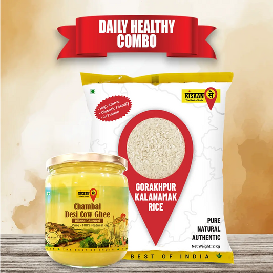 Chambal Desi  Cow Ghee 500ml + Gorakhpur Kalnamamak Rice 2Kg