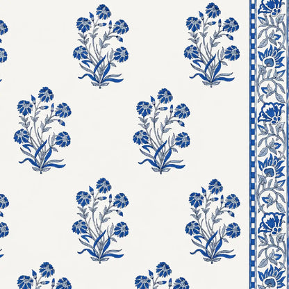 White & Indigo Blue Hand Block Print Bedsheet