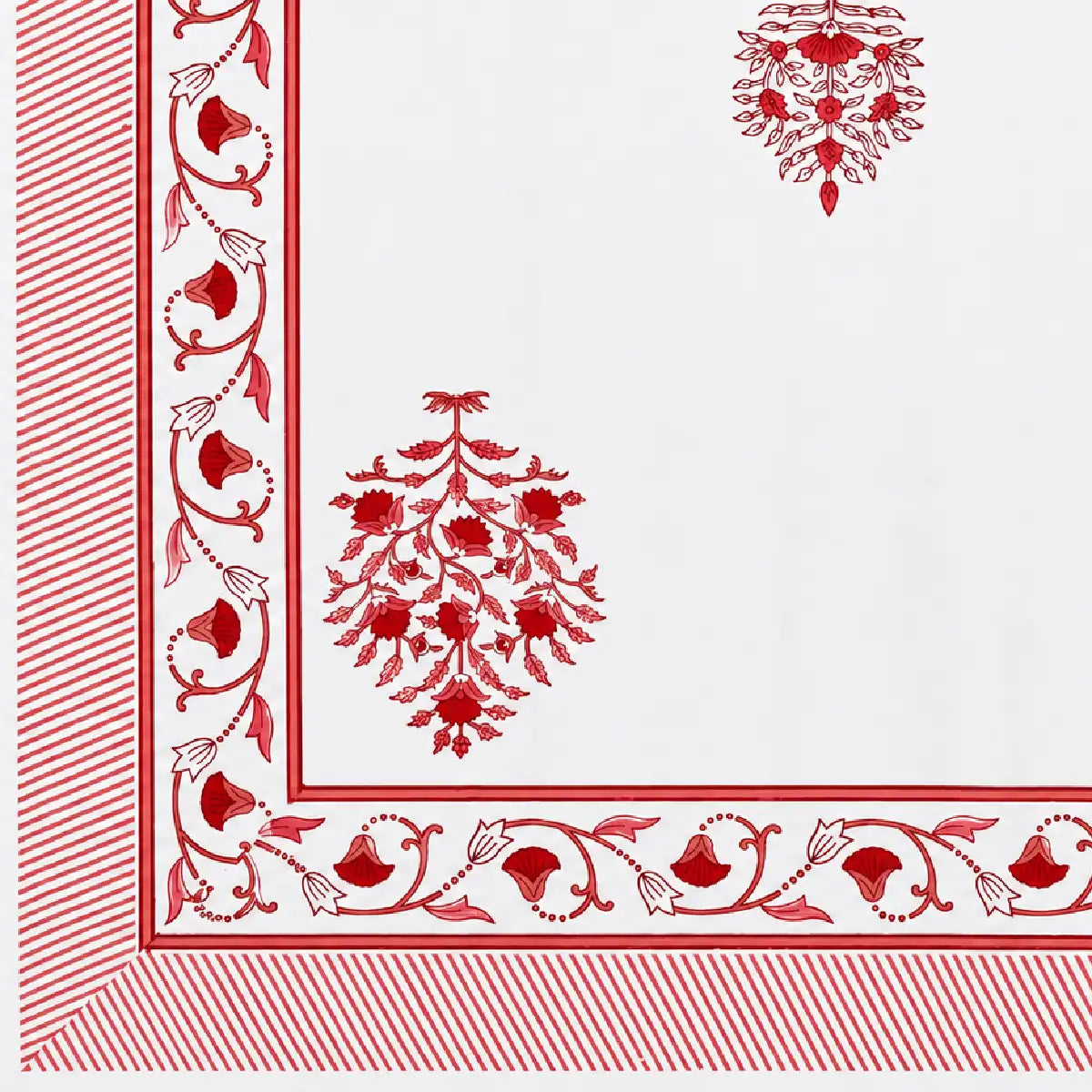 White & Red Hand Block Print Bedsheet