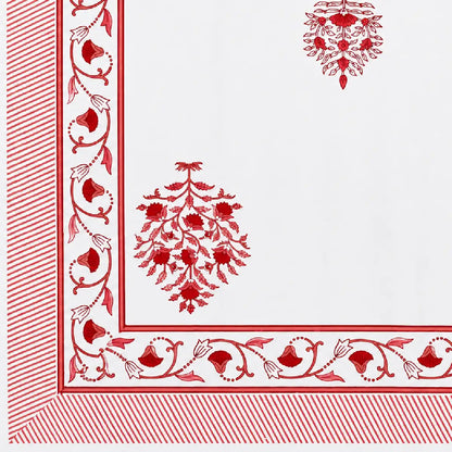 White & Red Hand Block Print Bedsheet