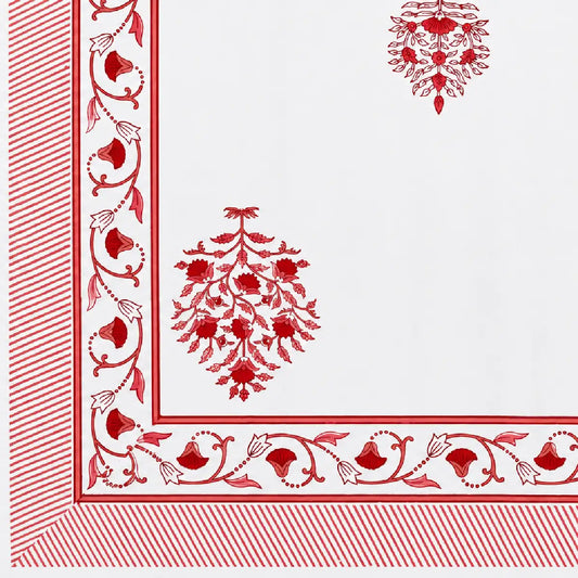 White & Red Hand Block Print Bedsheet