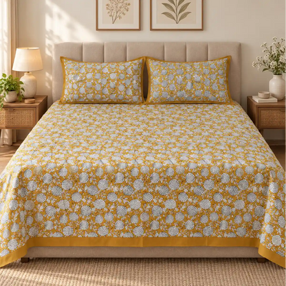 Sanganeri Hand Block Print Bedsheet with 2 Pillow Covers