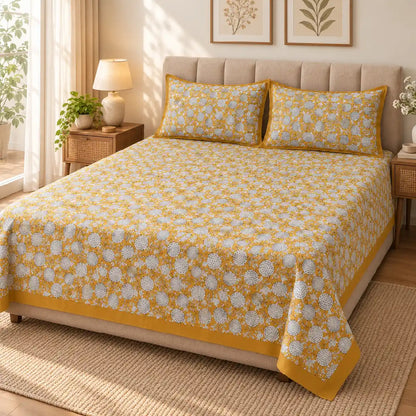 Sanganeri Hand Block Print Bedsheet with 2 Pillow Covers