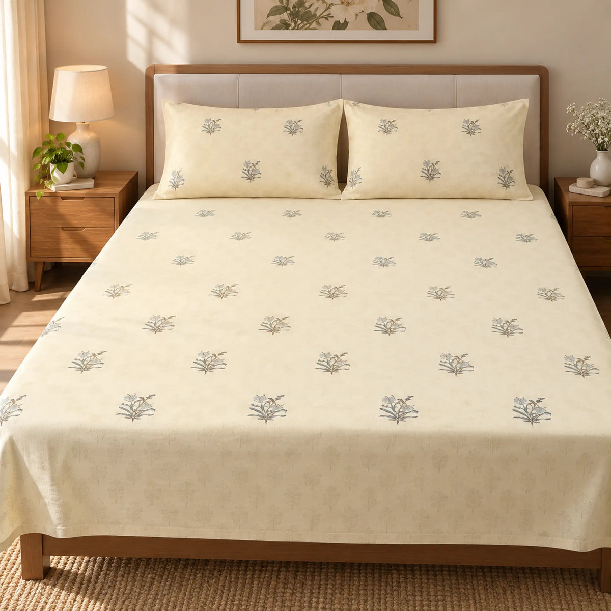 Cream Floral Bedsheet