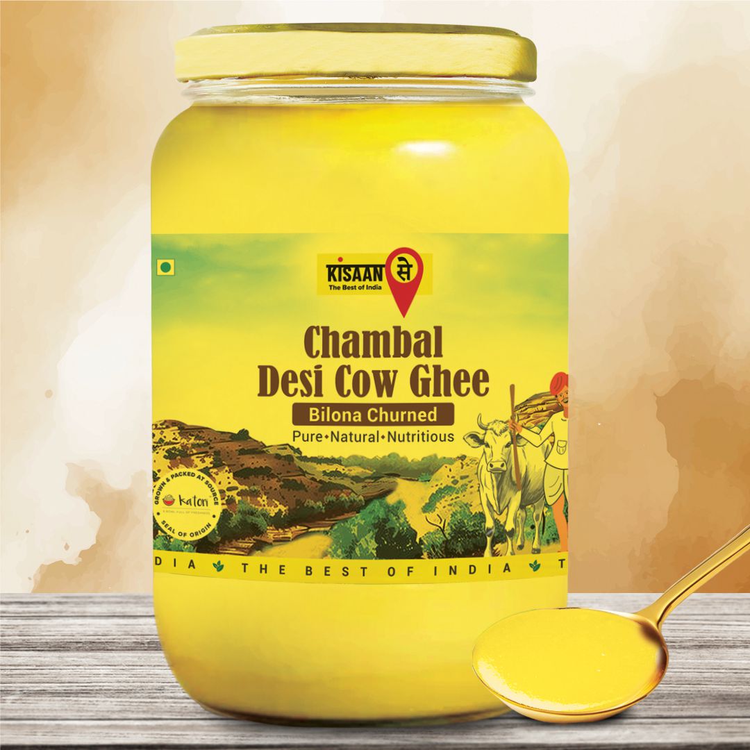 KisaanSay Chambal Desi Cow Ghee | Traditionally Bilona Churned | Promotes Gut & Heart Health