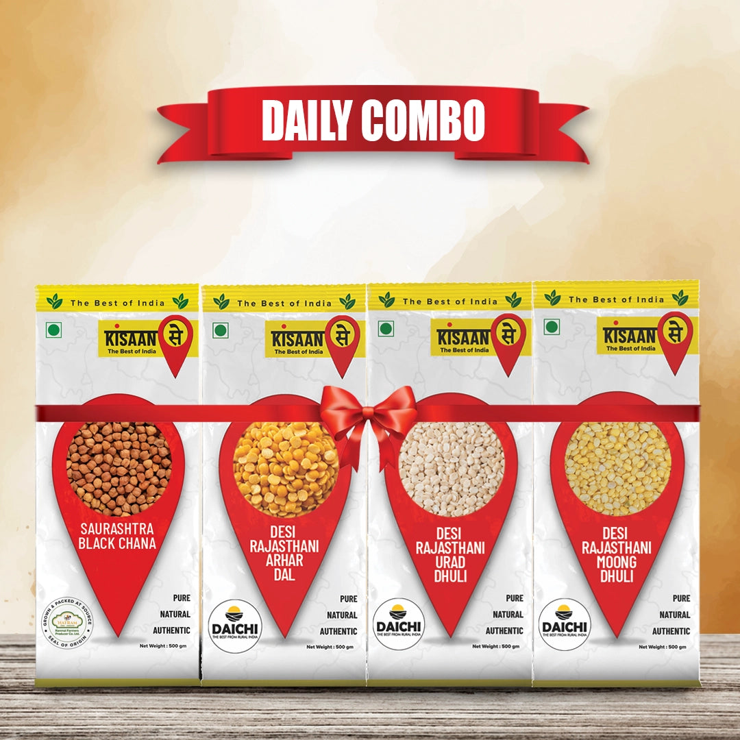KisaanSay Daily Combo ( Saurashtra Black Chana 500g + Arhar Dal 500g +Rajasthani Moong Dhuli 500g + Urad Dhuli 500g )