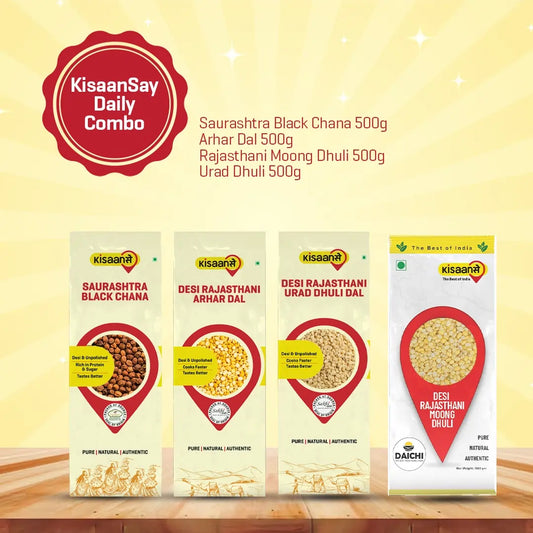 KisaanSay Daily Combo ( Saurashtra Black Chana 500g + Arhar Dal 500g +Rajasthani Moong Dhuli 500g + Urad Dhuli 500g )