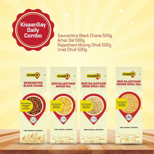 KisaanSay Daily Combo ( Saurashtra Black Chana 500g + Arhar Dal 500g +Rajasthani Moong Dhuli 500g + Urad Dhuli 500g )