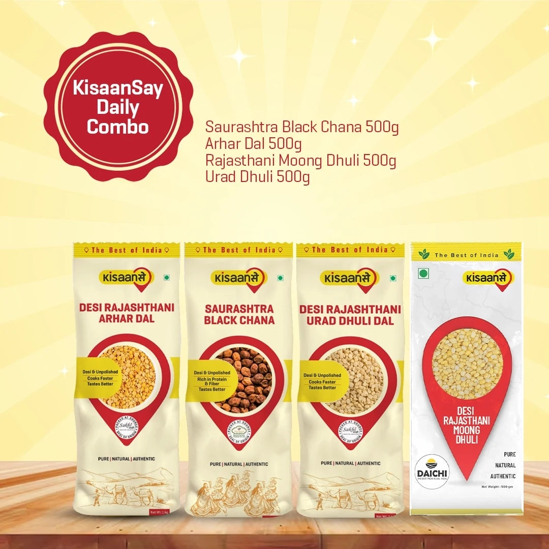 KisaanSay Daily Combo ( Saurashtra Black Chana 500g + Arhar Dal 500g +Rajasthani Moong Dhuli 500g + Urad Dhuli 500g )