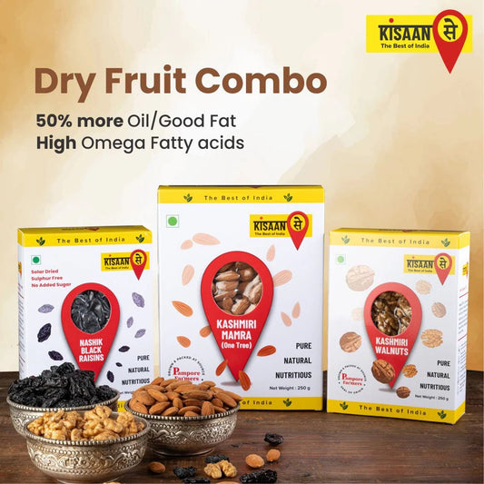 Dry Fruit Combo | Mamra 250g | Walnut 250g | Black Raisins 250g - KisaanSay