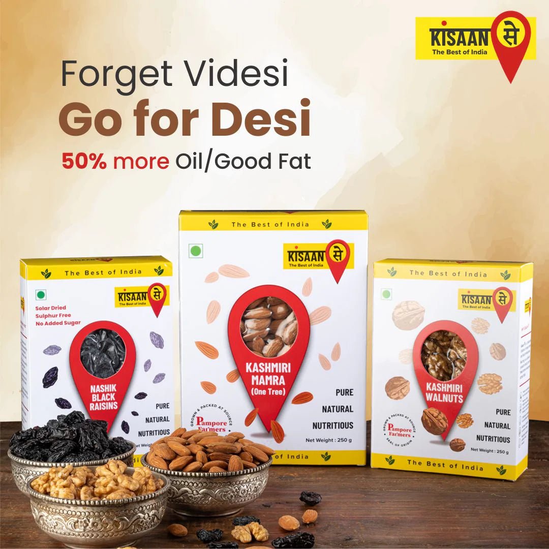 Dry Fruit Combo | Mamra 250g | Walnut 250g | Black Raisins 250g - KisaanSay