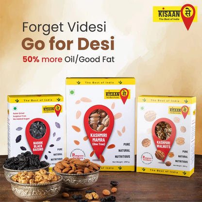 Dry Fruit Combo | Mamra 250g | Walnut 250g | Black Raisins 250g - KisaanSay