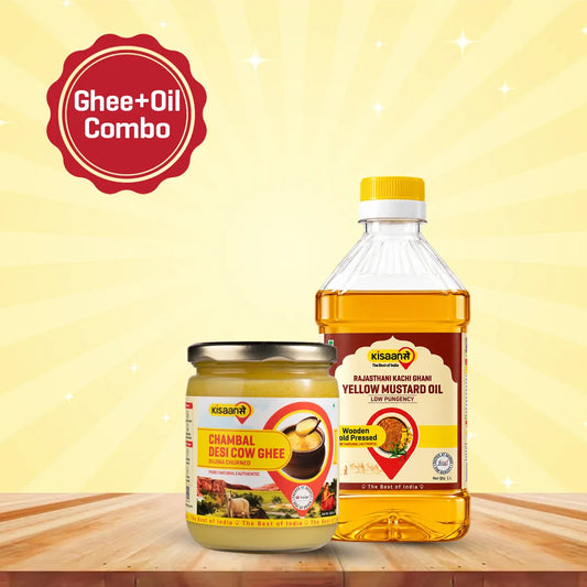 Chambal A2 Desi Cow Ghee 1 Litre + Rajasthani Kachi Ghani Mustard Oil (Yellow) 1 Litre