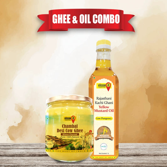 Chambal Desi Cow Ghee 1Litre + Rajasthani Kachi Ghani Mustard Oil (Yellow) 1 Litre