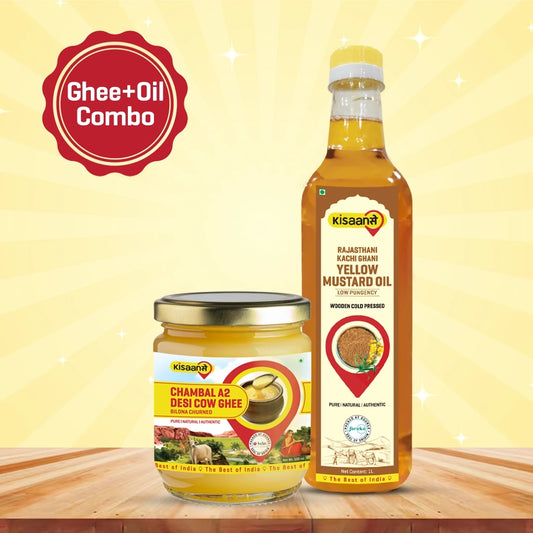 Chambal Desi Cow Ghee 1Litre + Rajasthani Kachi Ghani Mustard Oil (Yellow) 1 Litre