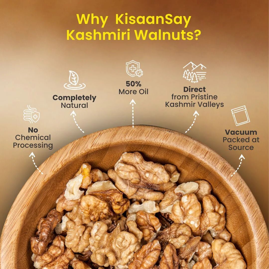Kashmiri Walnuts | 50% More Oil Content | Without Shell | Vacuum - Packed at Source - KisaanSay