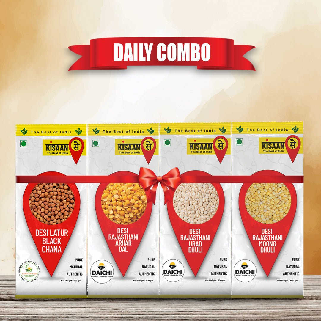 KisaanSay Super Saver Combo ( Desi Latur Moong Sabut 500g + Arhar Dal 500g + Munsyari Rajma 500g + White Chhole 500g) - KisaanSay