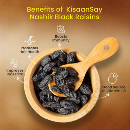 Nashik Black Raisins | No Added Sugar | Solar Dried | Sulphur Free - KisaanSay