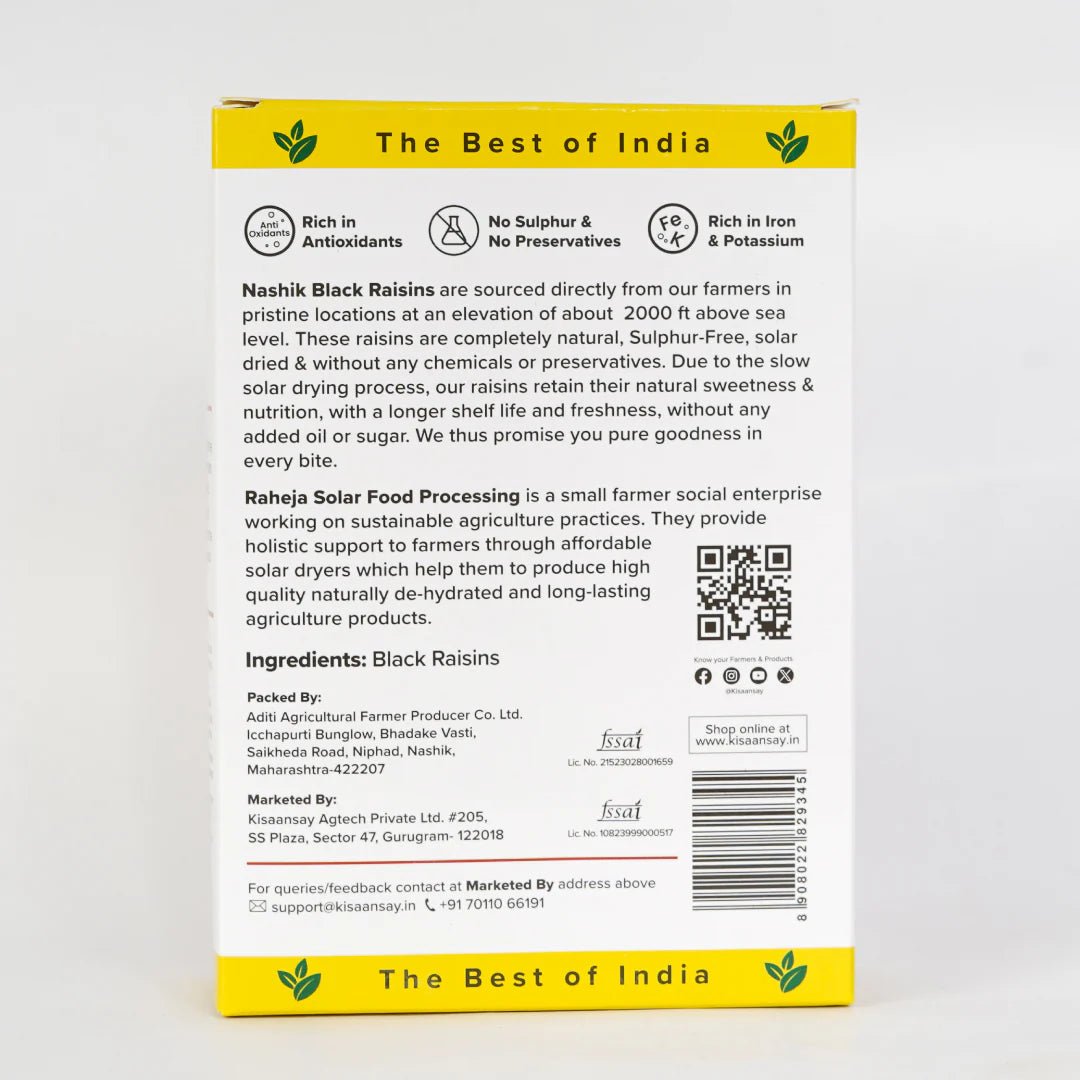 Nashik Black Raisins | No Added Sugar | Solar Dried | Sulphur Free - KisaanSay