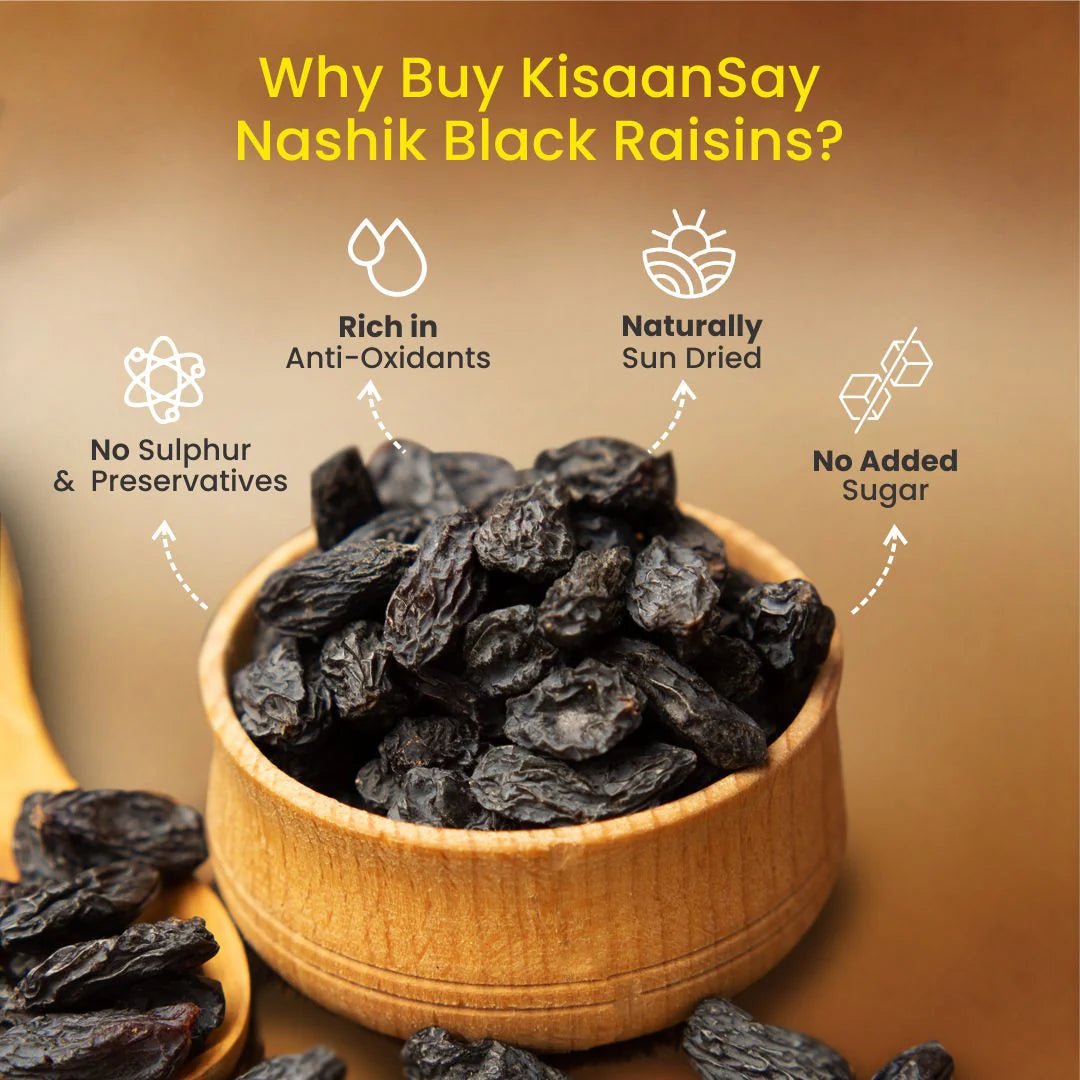 Nashik Black Raisins | No Added Sugar | Solar Dried | Sulphur Free - KisaanSay
