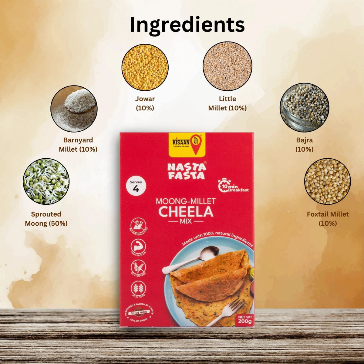 Nasta Fasta Moong - Millet Cheela Mix - KisaanSay