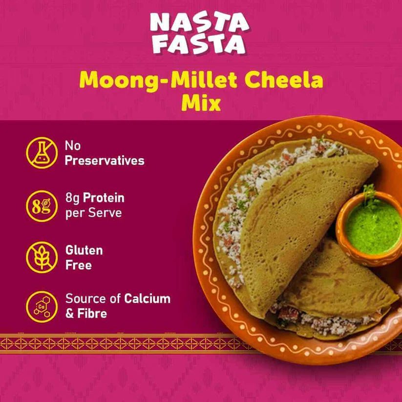 Nasta Fasta Moong - Millet Cheela Mix | No Preservatives | High Fibre & Protein | Cooks in 10 - minutes - KisaanSay