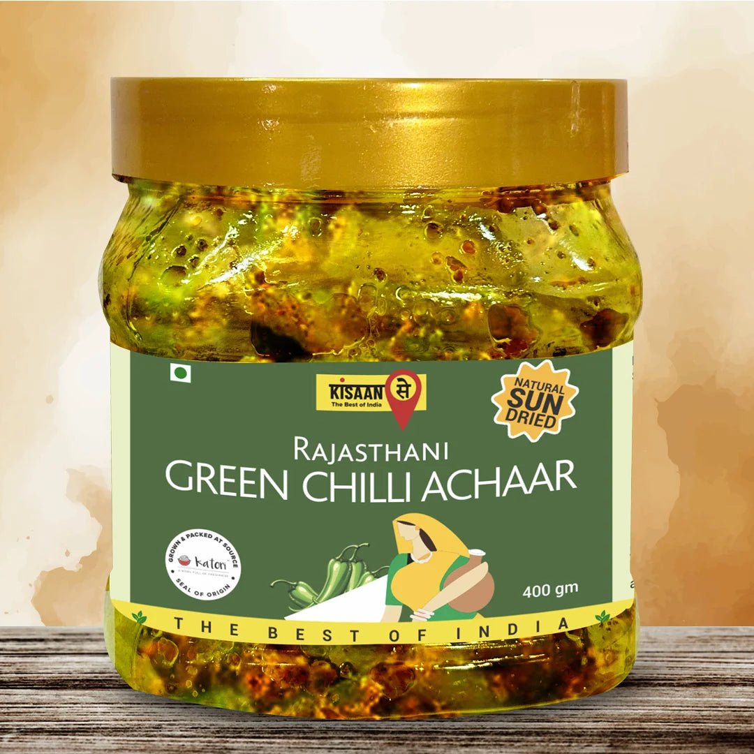 Rajasthani Green Chilli Achaar | Natural Sun Dried | No Vinegar or Preservatives - KisaanSay