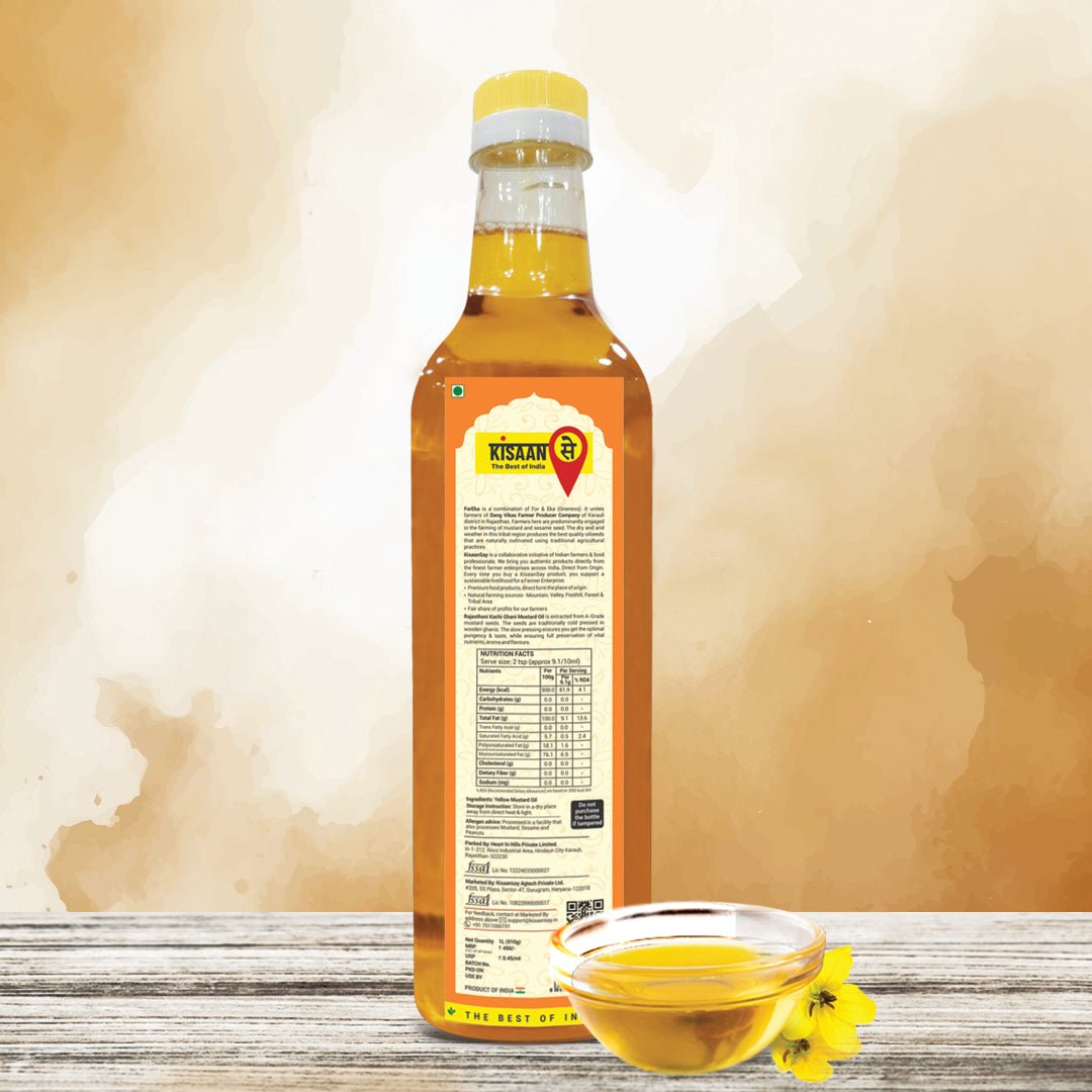 Rajasthani Kachi Ghani Mustard Oil | Low Pungency | Wooden Cold Pressed Oil - KisaanSay