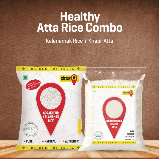 Healthy Atta Rice Combo - Kalanamak Rice 2kg + Khapli Atta 2kg