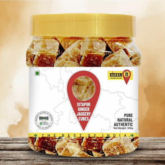 Sitapur Ginger Jaggery Cubes | Sulphur Free | Improve Digestion | Builds Immunity - KisaanSay