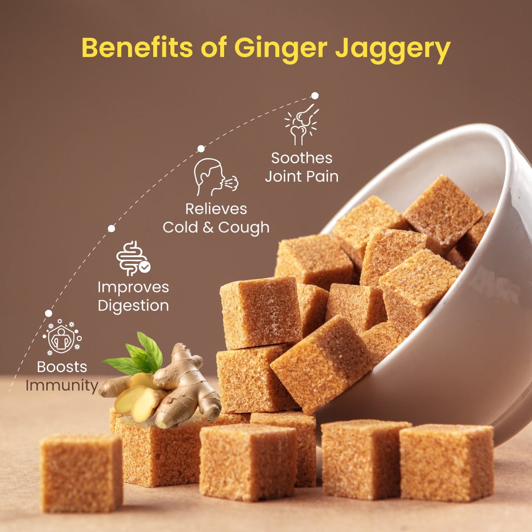 Sitapur Ginger Jaggery Cubes | Sulphur Free | Improve Digestion | Builds Immunity - KisaanSay