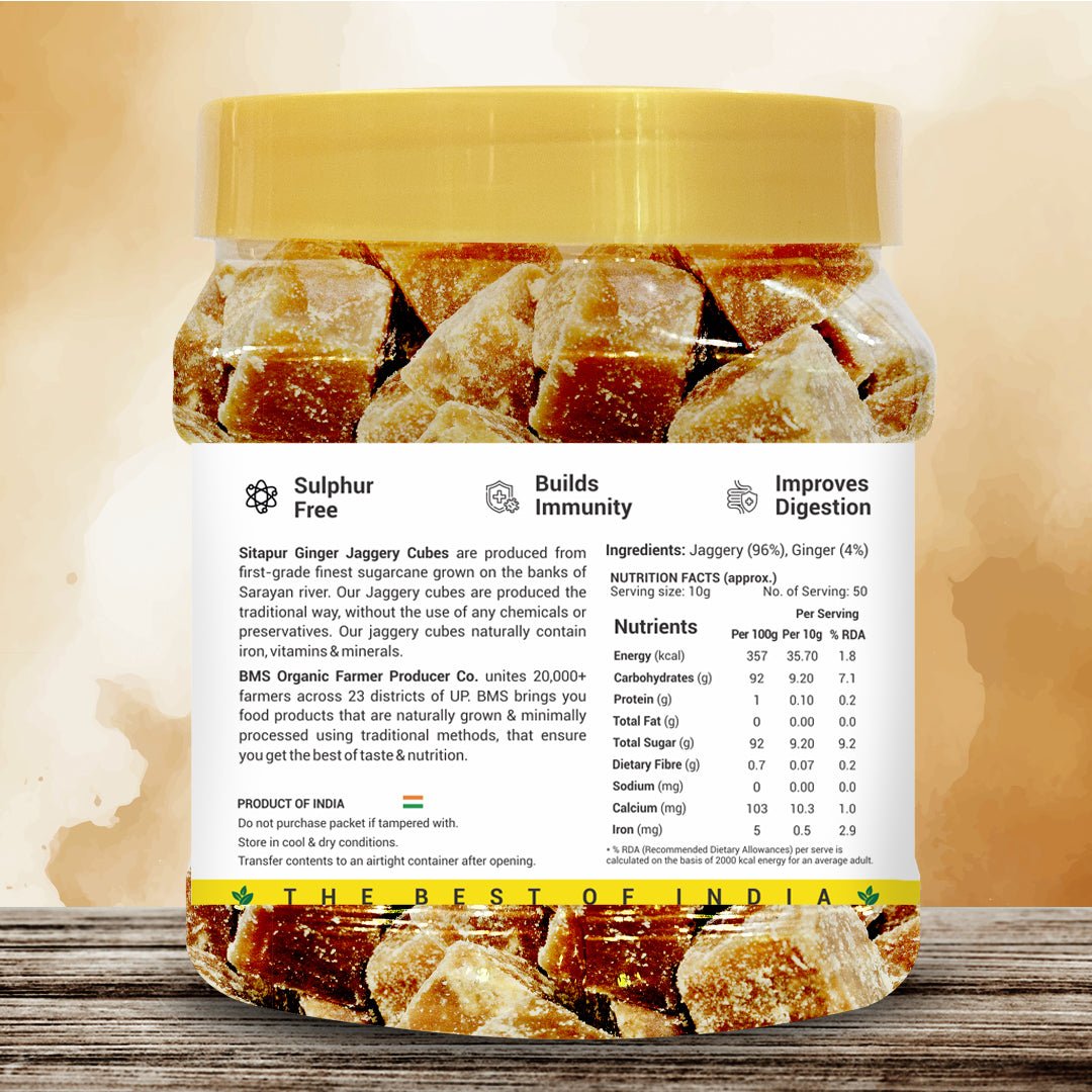 Sitapur Ginger Jaggery Cubes | Sulphur Free | Improve Digestion | Builds Immunity - KisaanSay